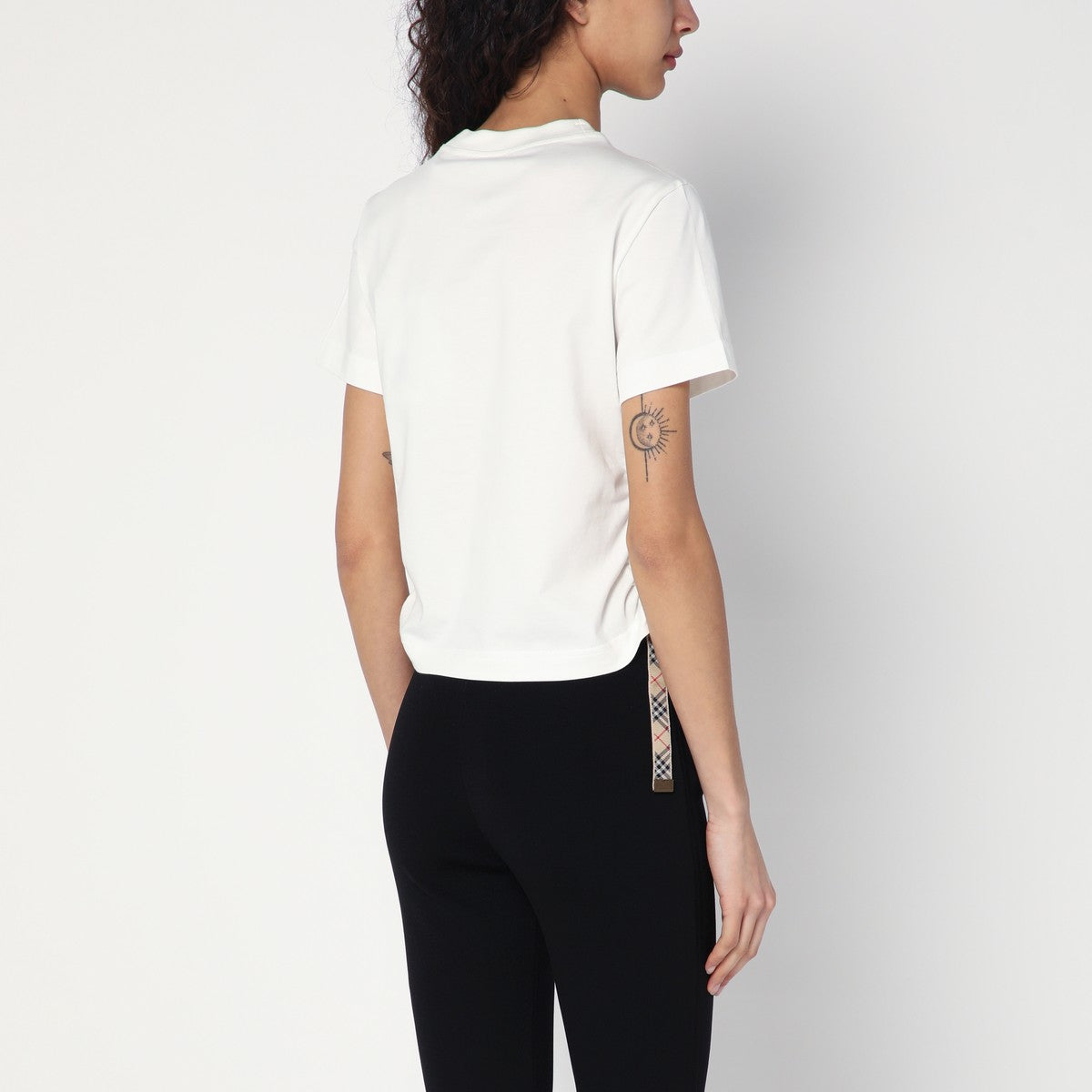 Burberry White T-shirt with check pattern detail